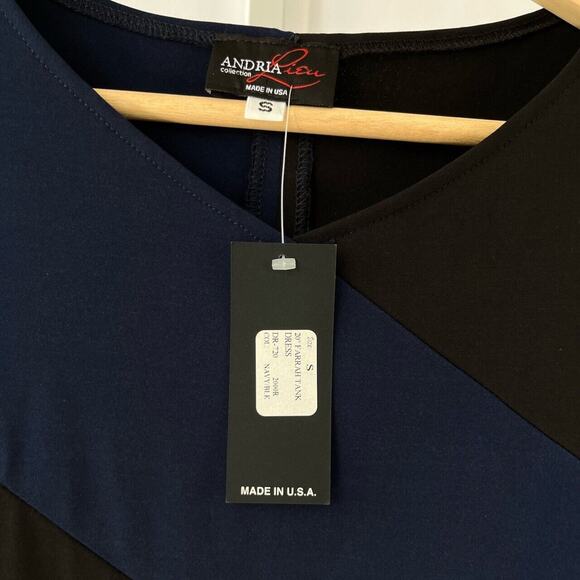 NWT ANDRIA LIEU S Farrah Tank Dress Sleeveless Flutter Hem Colorblock Blue Black - Picture 4 of 5